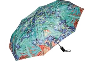 VON LILIENFELD® Składany parasol kieszonkowy automatyczny lekki automatycznie otwierany motyw kwiatów kobiety sztuka kwiatowa Vincent Van Gogh: Irysy, ZIELONY, Medium, Klasyczny