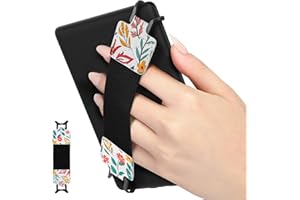 MoKo Dragonne de Sécurité pour 6-8" Kindle eReaders Fire Tablet - Kobo/Voyaga/Sony Kindle E-Book Tablet, Sangle Haute-Élastique Polyvalente Légère Support Antidérapante, Sangle Noire, Fleur