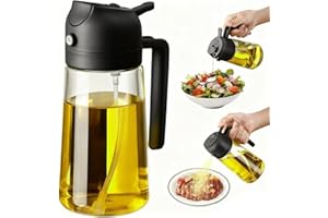 JIMYIU Vaporisateur d'Huile en Verre 16oz/470ml - 2-en-1 Bouteille d'Huile d'Olive, Accessoire de Cuisine Indispensable pour Friteuse sans Huile, Salades, Cuisson, Grillade et Pâtisserie (Noir)