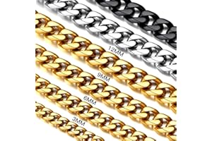Suplight Largeur 3/6/9mm-Chaine Acier Inoxydable Homme Chaine Maille gourmette Cuabine Acier Inoxydable- Chaîne pour Pendentif Homme Miami Gourmette pour homme Taille 35/46/51/56/61/66/71/76cm
