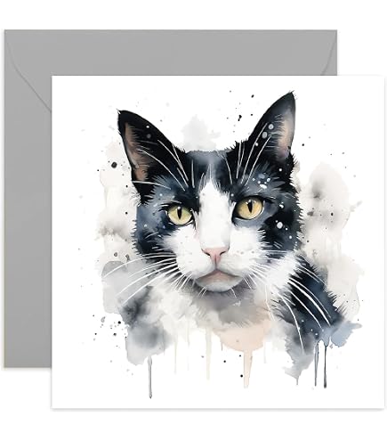 Artery8 Grußkarte Tuxedo Cat – Wasserfarben Design, 17,5x12,5 Cm, Blanko Innen