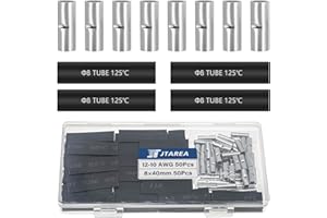 JTAREA 100 Stücke 12-10 AWG Stoßverbinder Unisoliert Set mit Schrumpfschlauch Nicht Isoliert Butt Connectors Stossverbinder Crimpverbinder 4-6 mm² Kabel Crimp Verbindung für Automobile Boote