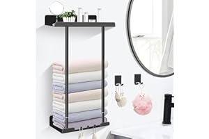 TAIKOUL Toalleros de Baño,Toalleros Repisa Toallero sin Taladrar Toallero Doble de Acero al Carbono,Almacenamiento de Toallas Negro