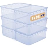 Rotho Clear Box 6 x 10 L Organizer Wardrobe Boxes Storage Plastic Blue | Organizing Boxes, Transparent Storage Boxes with Lid