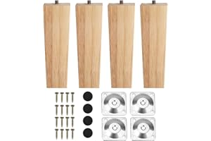 INMOZATA 4 pezzi piedini per mobili in legno gambe quadrate da 16 cm gambe per mobili in rovere con piastre di montaggio e viti per divano armadio armadio divano sedie letto colore naturale