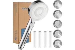 Nafall Słuchawka Prysznicowa z Filtrem – Wysokociśnieniowa Słuchawka Prysznicowa, Głowica Prysznicowa z 5 Rodzajami, Funkcja Zatrzymywania, Oszczędzająca Wodę Słuchawka Prysznicowa, Chrom Biały