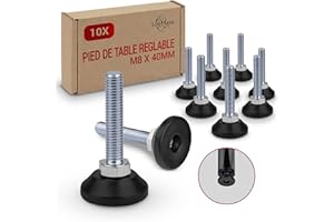 LouMaxx Lot de 10 Pieds réglables M8 x 45 mm - Vis de réglage - Pieds réglables en Hauteur - Pied à vis - Pied de Machine - Pieds à vis réglables en Hauteur - Vis de réglage avec Pied M8 x 45 mm