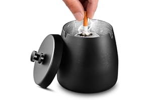 Tatxmalv Außenbereich Winddicht Zigarettenaschenbecher, Aschenbecher mit Deckel, Edelstahl Aschenbecher mit Deckel für Zuhause und Büro Dekoration, Windaschenbecher für Außenbereich (Schwarz)