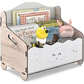 Monte Montessori Bank Kitaplık Dergilik &Ccedil;ocuk Odası Ahşap MDF Bebek Kitaplığı Mini &Ccedil;ocuk Kitaplığı (Meşe-Beyaz)
