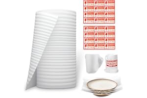 YUJUVI Demenagement Feuilles Mousse Papier Bulle Déménagement Carton Feuilles Mousse Papier Bulle Avec Étiquettes pour Vaisselle Plats Assiettes Verres Emballage (30cm x 20m / rouleau)