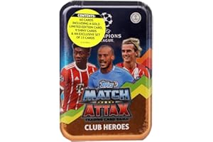 Topps Match Attax UEFA Champions League sezon 2017/18 - Mega Tin á 60 kart, zawiera 1 złotą kartę z limitowanej edycji, 9 błyszczących kart i ekskluzywny zestaw 15 kart