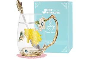 Wisolt Cadeau Fete des Meres Idee Cadeau Femme, Cadeau Maman, Cadeau Grand Mere, Cadeau Noel Femme, Cadeau Personnalisé, Tasse à Thé en Verre émaillé avec Cuillère et Tasse à Café