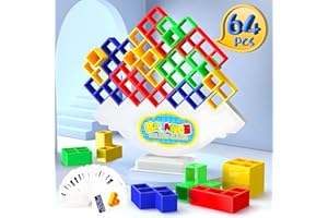 FOVHEE 64 Stück Tetra Tower Spiel,Tetris Tower Balance Game,Tetris Spiel,Lustige Stapelspiel,Wackelturm Stapelturm,Tetris Duell Kinderspiel Geburtstag Geschenk,Team Tower für Kinder und Erwachsene