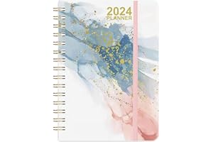 Dzhzal Diary 2024 A5 2024 Diary Week to View from Jan. 2024 to Dec. 2024, Hardcover with Elastic Closure,Twin-Wire Binding,Thick Paper,Inner Pocket Diary for School Business & Office 8.5" x 6.1"