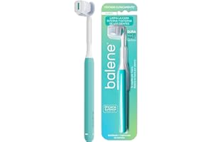 BALENE - Cepillo de Dientes Doble Cara, Limpieza profunda de la Cara Interna y Externa de los dientes, Mango Giratorio, Filamentos Antibacterianos, Dureza Suave, Color Aguamarina