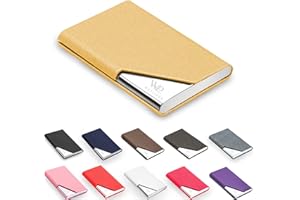 Waylipun Portatarjetas de Visita, Cuero sintético Profesional y Estuche de Acero Inoxidable, Soporte de Tarjeta de Bolsillo de Metal Delgado con Cierre magnético, Gold