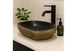Lendo Online Lavabo Ovale - Pietra di fiume - Pietra naturale - Lavandino per bagno - Lavello - Lucido e Robusto - Forma e colore unici! (Marrone (Ruggine), 46-53x34-40cm)