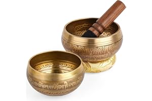 Hihealer Tibetanische Klangschalen 2er Pack Set, 100% Handgefertigte Klangschalen aus Nepal mit Anleitung, Schlegel, Kissen, Geschenkbox; Meditation, Yoga, Chakra, Singing Bowls Weihnachtsgeschenke