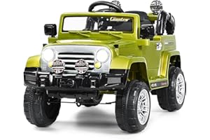 GYMAX Kids Ride on Car, 12V Battery Powered Car with Remote Control, Lights, Music, Horn, 3 Speeds, Spring Suspension, Safety Belt & Back Storage Box, Children Electric Truck for 3 Years Old + (Green)
