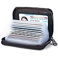 Genuine Leather Credit Card Holder Wallet RFID Blocking Secure Card Case ID Case Organizer Zipper Wallet, A-Black, Classical