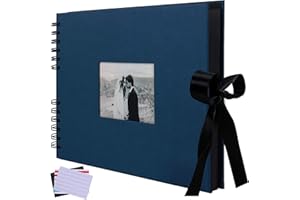 RECUTMS Photo Albums Scrapbook 80 Black Pages Scrapbooking Craft Paper Scrap Book Memories For DIY Wedding Birthday Adventure Book Anniversary Family Guest Book Gifts Present (Blue)