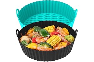 KIFT Air Fryer Silicone Liner Reusable 8.5 inch, Thick Pot for 5.7-9L 2Pcs Round Silicone Air Fryer Liner, Airfryer Liners, Suitable, Salter, Tower Air Fryer Liners for Air Fryer Basket