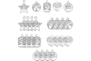 Kikuo 25 Ciondoli Albero Della Vita, Gioielli in Lega D'argento Antico Tibetano, 5 Stili Possono Essere Utilizzati Per Realizzare Collane, Bracciali, Orecchini, Ciondoli Artigianali Fatti a Mano