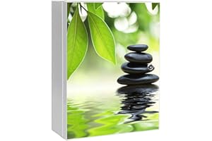 ‎BANJADO banjado Lockable Medicine Cabinet with Stones & Relax Motif 35 x 46 x 15 cm - Large Medicine Cabinet for Home Pharmacy - Metal Medicine Cabinet for Medicine Storage