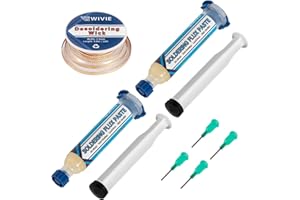 WIVIE Bleifreies No-Clean-Lötpastenflussmittel (2-Packungen) & 2.5mm Keine Reinigung nötig Löt Entlötlitze, 3M/10Ft Entlötlitze Reines Kupfer Entlöten Draht für Löt Entfernung(1 teilig)