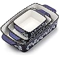 AVLA 3 Pack Ceramic Bakeware Set Porcelain Rectangular Baking Dish Lasagna Pans for Cooking Kitchen Casserole Dishes Cake Dinner 12 x 8.5 x 6 Inches of Baking Pans Banquet and Daily Use Cobalt Blue