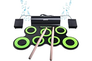 BONROB Batterie Electronique Drum Set, Roll Up percussions Midi Drum Kit avec Casque et Enceintes intégrées Drum Pedals et Baguettes, jusqu'à Lot de 10 Feuilles. Temps de Jeu, Cadeau de Noël