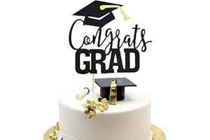 Arthsdite 1Pc Congrats Grad Cake Topper, Class of 2025 Themed Graduation Party Decorations for University College High School Celebration Party Supplies - Black Glitter