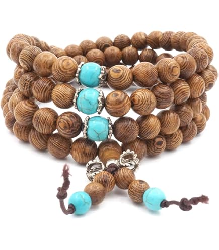 Collier Mala Rudraksha Turquoise Et Or - Bijou Yoga œil Shi - Neuf