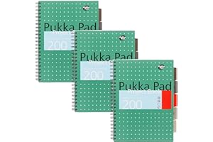 Pukka Pad, 5-Subject A4+ Project Book 3-Pack with Repositionable Dividers - 200 Pages of 80GSM Paper with 8mm Lines and Perforated Edges - Metallic Green – 29.7 x 23cm