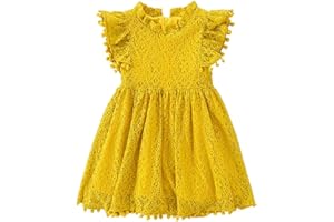 PythJooh Toddler Girl Flutter Sleeve Party Dress Baby Kids Elegant Lace Pom Pom Princess Dress for 1-7Years