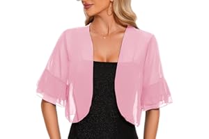 Atxnn Bolero Mujer de Gasa Chaqueta Verano Toreras de Media Manga con Volantes Cardigan Corto Ligero para Fiesta Vestidos