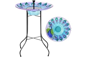 Greenfields Solar Powered Peacock Bird Bath Pond Decor Fountain – Non Slip Feet – Painted Solar Power Fountain – Outdoor Garden Patio Decoration Water Feature – 16 Inch Birdbath