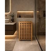 Bambu &Ccedil;amaşır Sepeti, Kapaklı, Bez İ&ccedil; Hazneli, 40x40x60 cm, Banyo D&uuml;zenleyici Kirli Kıyafet Sepeti