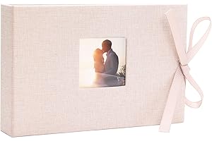 Vienrose Photo Album 6x4 Linen Fabric Cover, Mini Picture Book with Pockets, Clear Pages Holds 52 Photos, Small Postcards Photobook Beige 1 Pack