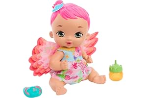 My Garden Baby - Bambola Junior Fenicottero Rosa con pannolino riutilizzabile, biberon e tanti altri accessori, giocattolo per bambini, 3+ anni, HPD12