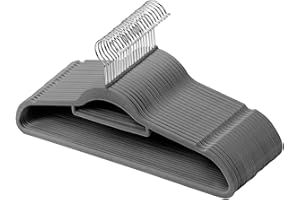 ‎GRANDMA SHARK GRANDMA SHARK Kleiderbügel, Bügel aus Samt mit 2 Rutschfesten Einkerbungen, Krawattenorganisator und 360° Haken, Platzsparender Bügel für Hosenträger, Mäntel, Jacken und Anzüge (Grau, 20)