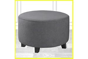 ACDLER Funda Otomana De Elástica Tejido Jacquard, Redonda Funda De Reposapiés De Sofá, Funda para Taburete Extraíble Lavable Protector De Puff con Parte Inferior Elástica (Color : A2, Size : 60-73CM)