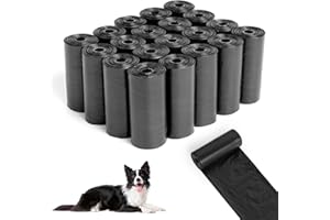 AiQInu 225 Pièces Sacs à Crottes pour Chiens, Noir Sac Crottes Chien Portable, 22 * 30cm, Épais et Résistants, Grande Capacité, pour Promenades et Voyages (15 Rouleaux, 15 par Rouleau)