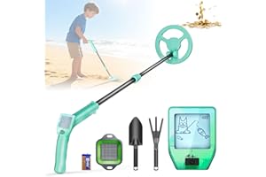 JRADSE Metal Detector Bambini, Metal Detector per Bambino Leggero con Asta Regolabile 66-83 cm, Display LCD e Bobina di Ricerca Impermeabile, Pala, Rastrello e Setaccio, Verde