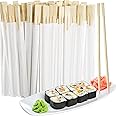 MAKINGTEC 100 Pairs Disposable Chopsticks, Bamboo Wooden Solid No Splinter Chopsticks, Individually Wrapped Disposable Wooden Chopstick with Paper Sleeve for Sushi, Asian Dishes, Noodles, 8.27 Inch