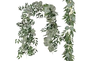 Cekene 2 Pcs 13 Ft Artificial Eucalyptus Garland with Willow Leaves Fake Hanging Greenery Vines Table Runner Garland for Wedding Backdrop Arch Wall Decor (2pcs, eucalyptus blend willow)