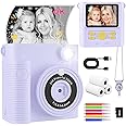CKATE Kids Camera Instant Print, Kids Camera with 2 Shutters, 1080P HD 32G SD Card Instant Print Camera for Kids, Lovely Camera Gifts for Girls & Boys 3-12 Years Old - Dream Purple