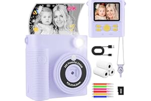 CKATE Kinderkamera Sofortbildkamera, 2.4 Zoll Bildschirm Kinder Kamera mit 2 Shutters, 32G SD Karte & Druckpapier, 1080P Sofortbildkamera Kinder, Geschenke für Mädchen und Jungen 3-12 Jahre - Lila