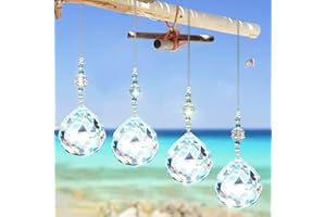 OOSHEON 4 Stück Kristalle Deko Anhänger,Sonnenfänger Kristall Fenster,Kristall Regenbogen,kristall Prismenkugel Regenbogen,Fensterdekoration Kristall,Glas Anhänger Kristallkugel für Garten Dekoration/Zuhause