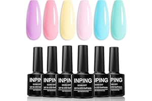 ‎INPING INPING UV Nagellack Pastell, 6 Stück Frühling Sommer Makronen Pastell Gel-Nagellack Set, Rosa Gelb Blau Grün Süßigkeiten Farben Gelnägel für Frauen DIY Nail Art Salon Maniküre Geschenkset